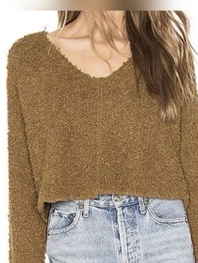 Free People Brown Textured V-Neck Sweater